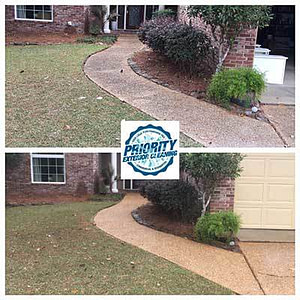Image: Before and After Residential Concrete Sidewalk Power Washing Service by Priority Exterior Cleaning LLC