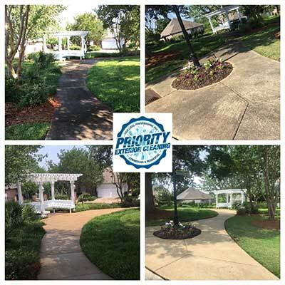 Image: Before and After A Homeowners Association Concrete Sidewalk Cleaning by Priority Exterior Cleaning, LLC.